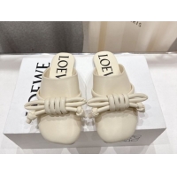 Luxury Loewe Flamenco Knot Flat Mules in Lambskin Leather Butter White 2026 0226006