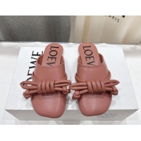 Good Quality Loewe Flamenco Knot Flat Mules in Lambskin Leather Blush Pink 2026 0226008