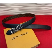 Top Grade Louis Vuitton LV Script Belt 3cm in Monogram Canvas and Leather M4515 Black/Silver 2025