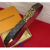 Luxury Cheap Louis Vuitton LV Script Belt 3cm in Monogram Canvas and Leather M4515 Burgundy 2025