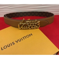 Grade Quality Louis Vuitton LV Script Belt 3cm in Monogram Canvas and Leather M4515 Brown 2025