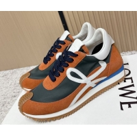 Best Grade Loewe Flow Runner Sneakers in Nylon and Suede Orange/Green 0226016