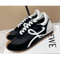 Stylish Loewe Flow Runner Sneakers in Nylon and Suede Black/White 60226018