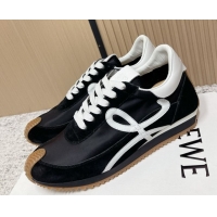 Perfect Loewe Flow Runner Sneakers in Nylon and Suede Black/White 60226020