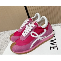 Shop Duplicate Loewe Flow Runner Sneakers in Nylon and Suede Dark Pink 60226023