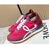Popular Style Loewe Flow Runner Sneakers in Nylon and Suede Fuchsia Pink 0226030