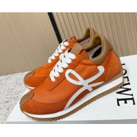 Good Looking Loewe Flow Runner Sneakers in Nylon and Suede Orange 0226031