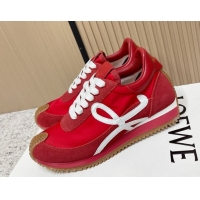 Pretty Style Loewe Flow Runner Sneakers in Nylon and Suede Red 0226032