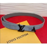 Best Grade Louis Vuitton Pretty LV Belt 3cm in Suede and Leather M8232 Grey/Black 2026