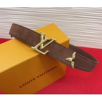Original Cheap Louis Vuitton Pretty LV Belt 3cm in Suede and Leather M8232 Brown/Gold 2026