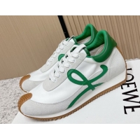 Unique Style Loewe Flow Runner Sneakers in Nylon and Suede White/Green 0226049