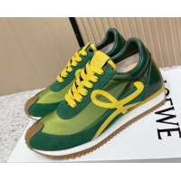 Purchase Loewe Flow Runner Sneakers in Nylon and Suede Green/Yellow 0226061
