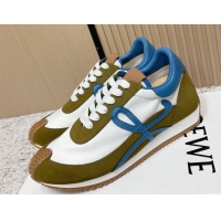 Good Quality Loewe Flow Runner Sneakers in Nylon and Suede White/Green 0226065