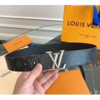 Super Quality Louis Vuitton Monogram Canvas and Leather Belt 4cm with LV Buckle LV031601 Black/Silver 2026