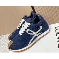 Charming Loewe Flow Runner Sneakers in Towel Cloth and Suede Blue 0226067