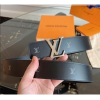 Luxury Cheap Louis Vuitton LV Embossed Leather Belt 4cm with LV Buckle LV031602 Black/Shiny Silver 2026