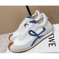 Pretty Style Loewe Flow Runner Sneakers in Nylon and Suede White/Denim Blue 0226071