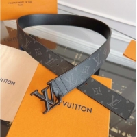 Top Design Louis Vuitton Monogram Canvas and Leather Belt 4cm with LV Buckle LV031604 All Black 2026