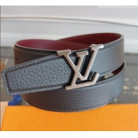Low Cost Louis Vuitton Grained Leather Belt 3.5cm with LV Buckle LV031605 Black/Silver 2026