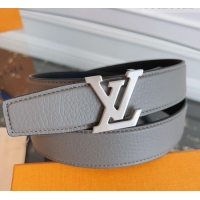 Good Taste Louis Vuitton Grained Leather Belt 3.5cm with LV Buckle LV031605 Grey 2026
