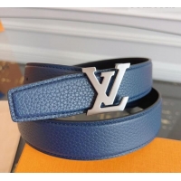 Good Looking Louis Vuitton Grained Leather Belt 3.5cm with LV Buckle LV031605 Blue 2026