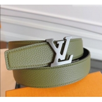 Buy Discount Louis Vuitton Grained Leather Belt 3.5cm with LV Buckle LV031605 Green 2026