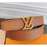 Shop Best Louis Vuitton Grained Leather Belt 3.5cm with LV Buckle LV031605 Brown 2026