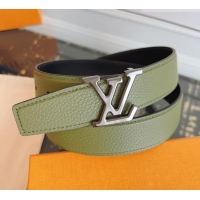 Good Product Louis Vuitton Grained Leather Belt 3.5cm with LV Buckle LV031605 Green/Silver 2026