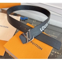 Grade Quality Louis Vuitton Embossed Leather Belt 4cm with LV Buckle LV031606 Black/Silver 2026