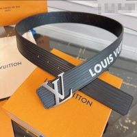 Cheapest Louis Vuitton Embossed Leather Belt 4cm with LV Buckle LV031606 Black 2026