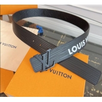 High Quality Louis Vuitton Embossed Leather Belt 4cm with LV Buckle LV031606 Black/White 2026