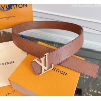 Buy Discount Louis Vuitton Embossed Leather Belt 4cm with LV Buckle LV031606 Brown/Strass 2026