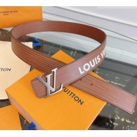 Best Grade Louis Vuitton Embossed Leather Belt 4cm with LV Buckle LV031606 Brown 2026