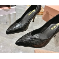 Pretty Style Miu Miu Snakeskin Embossed Leather Pumps 7.5cm Black 5I546E