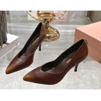 Discount Miu Miu Calf Leather Pumps 7.5cm 5I546E Brown 2026