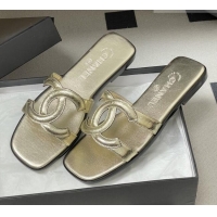 Inexpensive Chanel Crackled Laminated Calfskin Mules Sandals G47250 Gold 2026