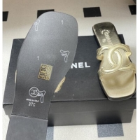 Inexpensive Chanel Crackled Laminated Calfskin Mules Sandals G47250 Gold 2026