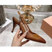 Best Price Miu Miu Calf Leather Slingbacks Pump 7.5cm 5I546E Cognac Brown 2026