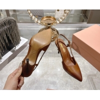 Best Price Miu Miu Calf Leather Slingbacks Pump 7.5cm 5I546E Cognac Brown 2026
