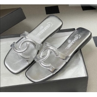 Good Product Chanel Laminated Calfskin Mules Sandals G47250 Silver 2026