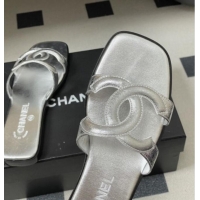 Good Product Chanel Laminated Calfskin Mules Sandals G47250 Silver 2026