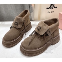 Luxurious Miu Miu Suede Laced-up Shoes Grey MM120803 1208043