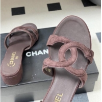 Buy Cheap Chanel Suede Heeled Mules Sandals G47250 Coffee Brown 2026