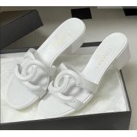 Famous Brand Chanel Lambskin Heeled Mules Sandals G47250 White 2026