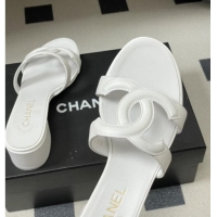Famous Brand Chanel Lambskin Heeled Mules Sandals G47250 White 2026