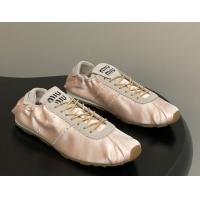 Luxury Miu Miu Plume satin sneakers 5E570E Powder Pink 2026