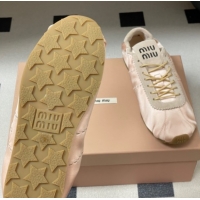 Luxury Miu Miu Plume satin sneakers 5E570E Powder Pink 2026