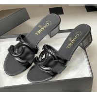 ​Classic Inexpensive Chanel Crocodile Pattern Calfskin Heeled Mules Sandals G47250 Black 2026