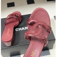 ​Buy Fashionable Chanel Crocodile Pattern Calfskin Heeled Mules Sandals G47250 Burgundy 2026