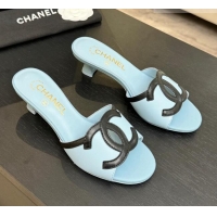 Pretty Style Chanel Lambskin Mules Sandals with 45mm Heel G47252 Blue 2026